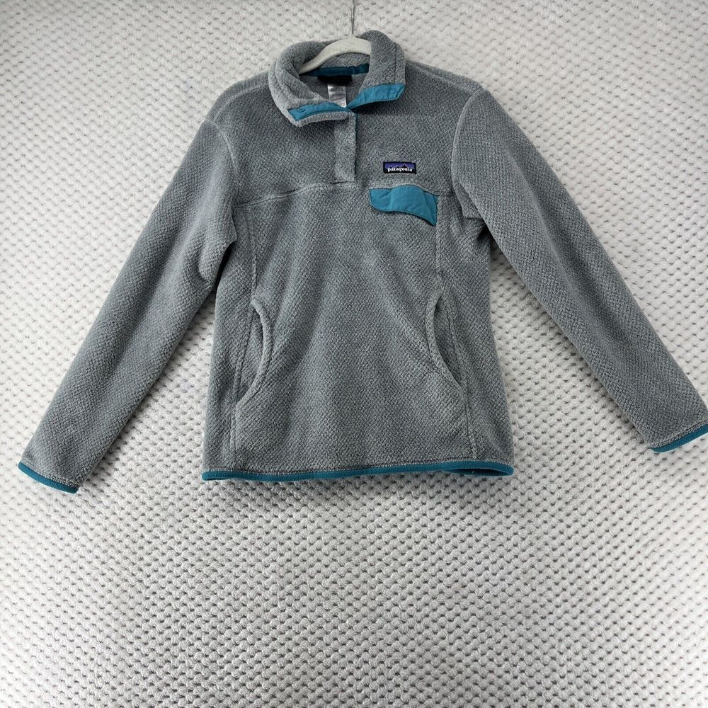 Patagonia Fleece Women Sm Gray/Teal Henley Pullover Sweatshirt Polartec Thermal